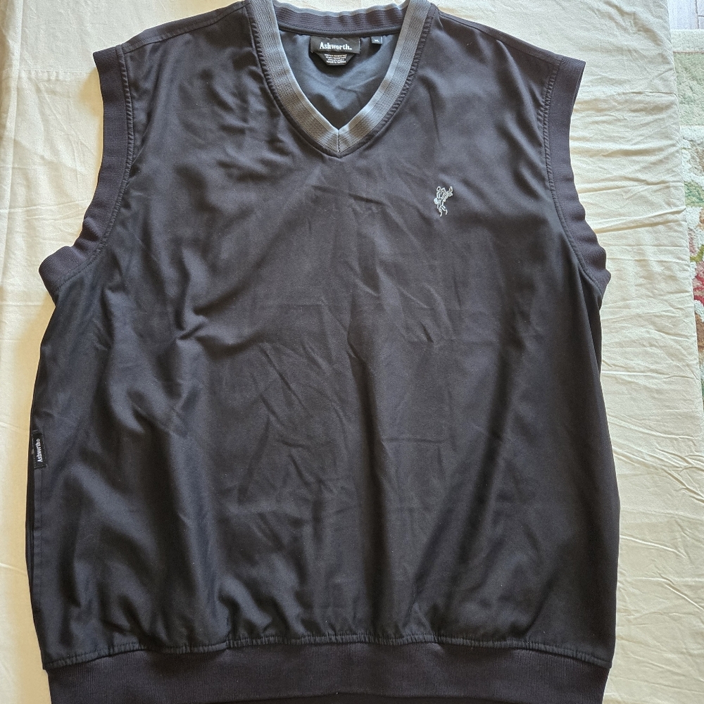 Golf Vest V-Neck Wind Water Resistant Navy Blue Gray Trim Mens XL